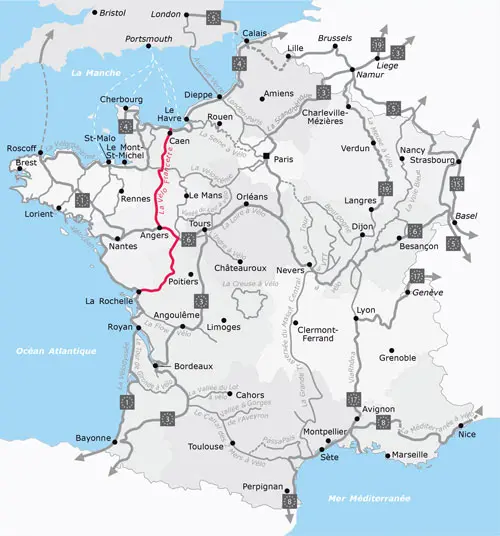 Het traject van de fietsroute La Vélo Francette